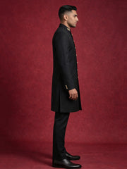 Men's Cotton Blend Indo-Western Set with Zari Work ( 50JIND 159Black S )