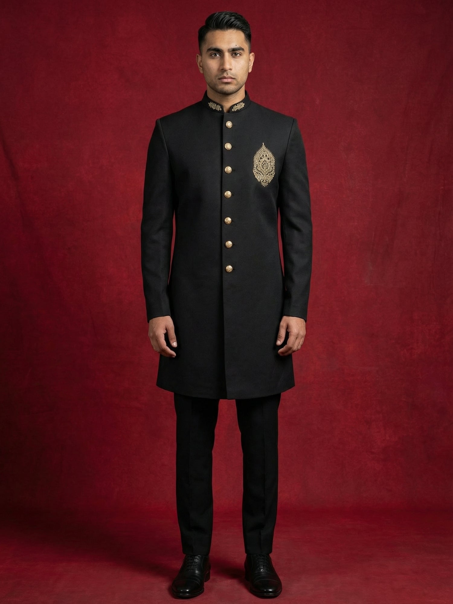 DesiQlo Men Solid Indo Western Set - Black