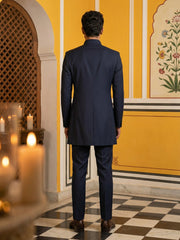 Men's Cotton Blend Indo-Western Set with Zari Work ( 50JIND 159Navy S )