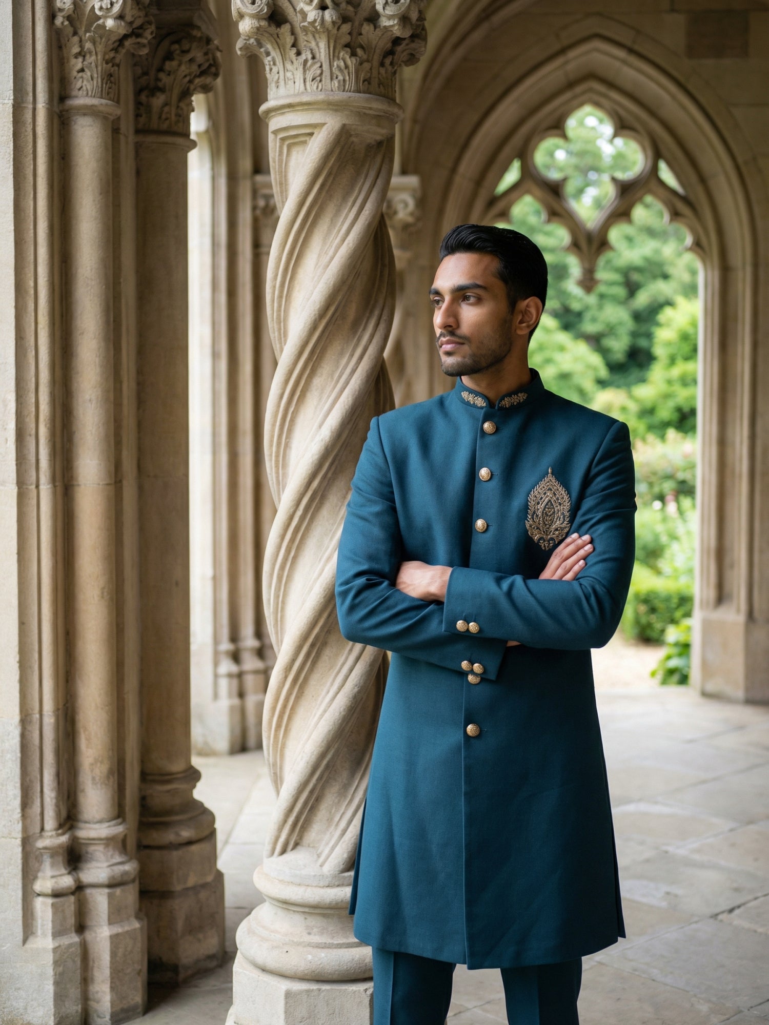 DesiQlo Men Solid Indo Western Set - Multicolor - 50JIND_159Peacock_S