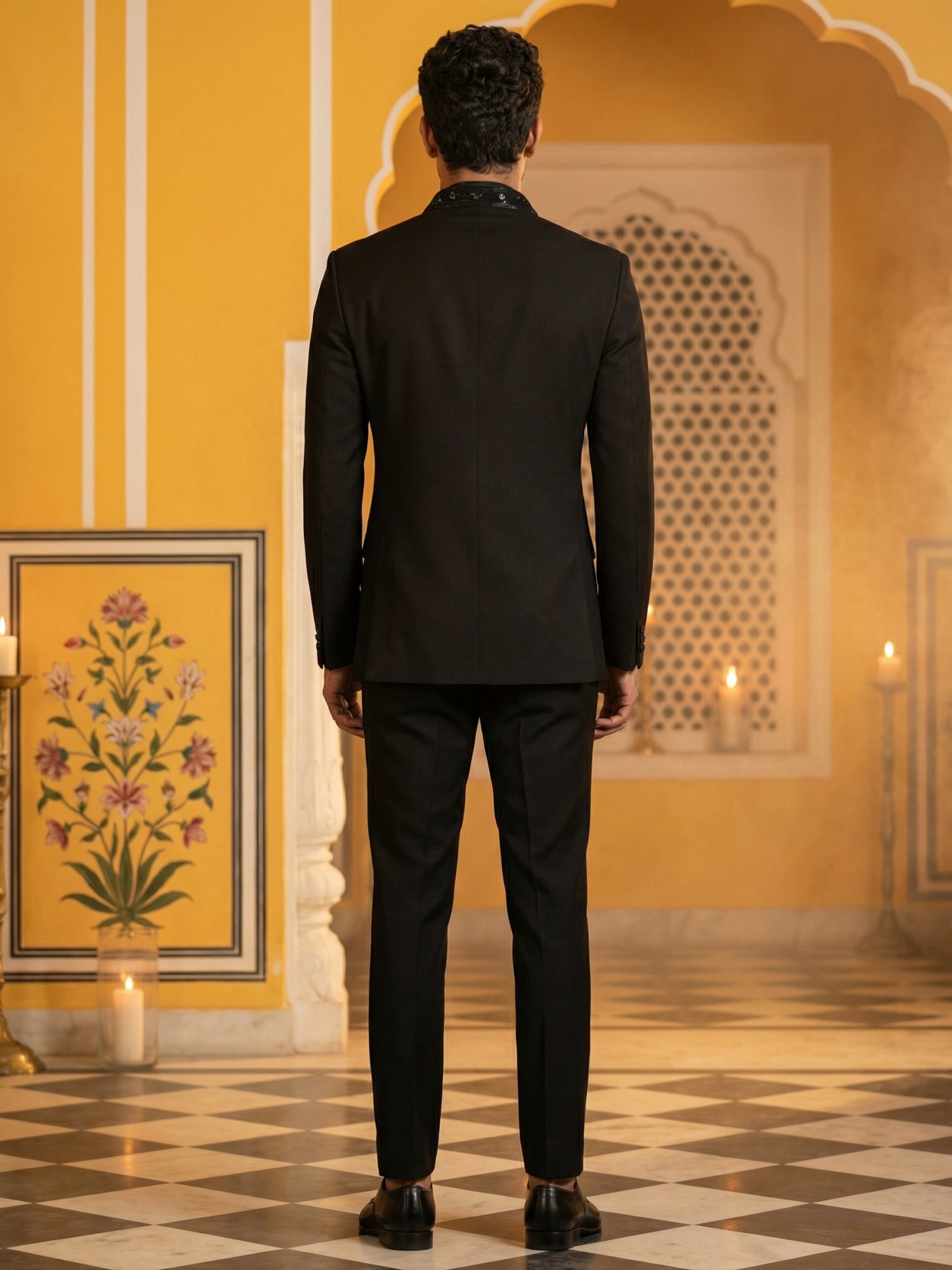 DesiQlo Men Embroidered Indo Western Set - Black - 50JIND_160Black_S