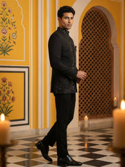 Japanese Embroidered Indo-Western Set ( 50JIND 160Black S )