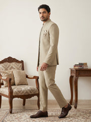 Cotton Blend Solid Indo-Western Set ( 50JIND 161Beige )