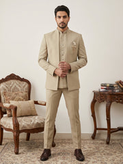 Cotton Blend Solid Indo-Western Set ( 50JIND 161Beige )