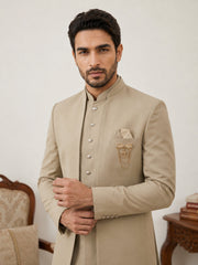 Cotton Blend Solid Indo-Western Set ( 50JIND 161Beige )