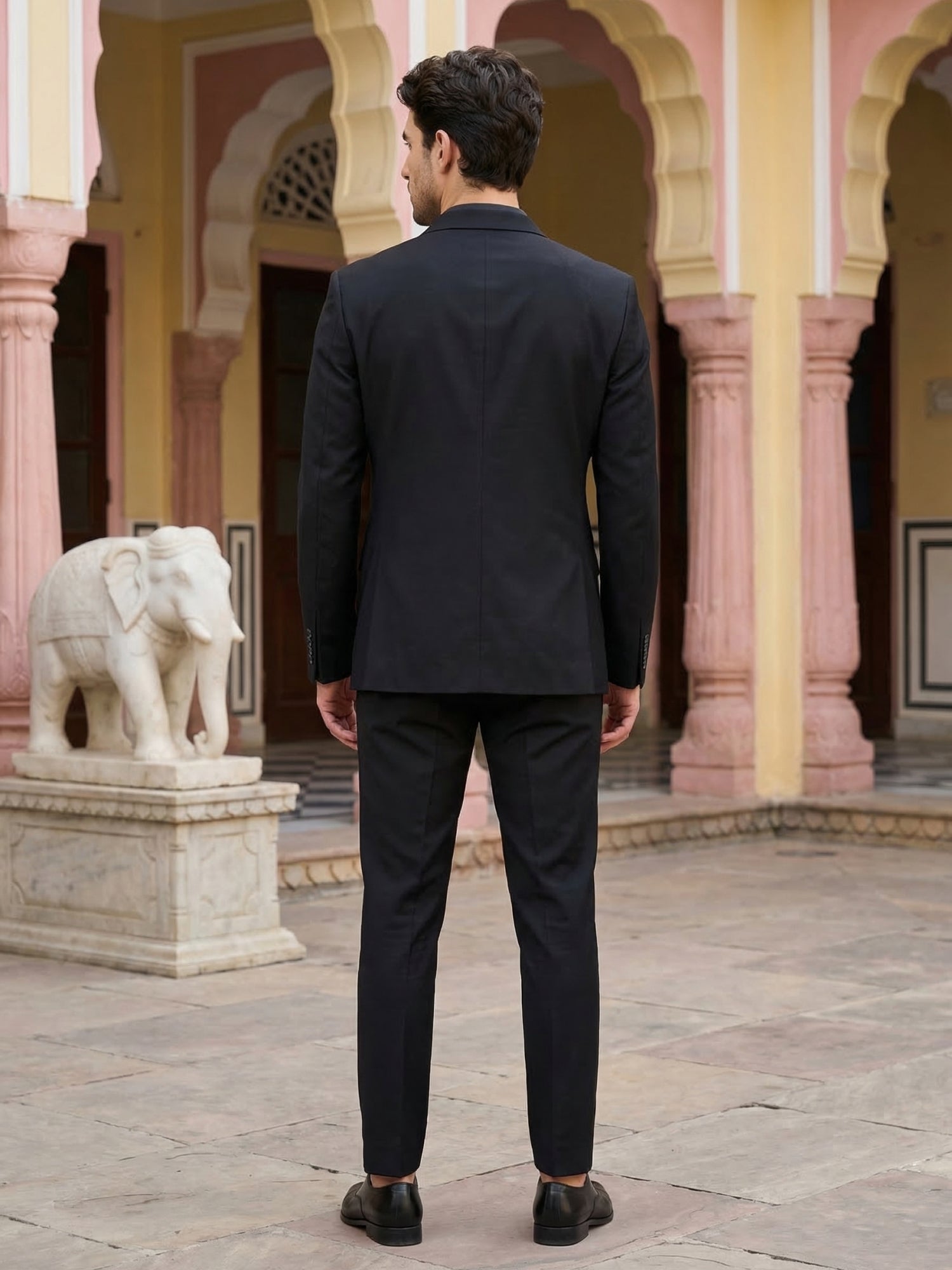 DesiQlo Men Solid Indo Western Set - Black - 50JIND_161Black_S