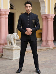 Cotton Blend Solid Indo-Western Set ( 50JIND 161Black S )
