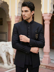 Cotton Blend Solid Indo-Western Set ( 50JIND 161Black S )