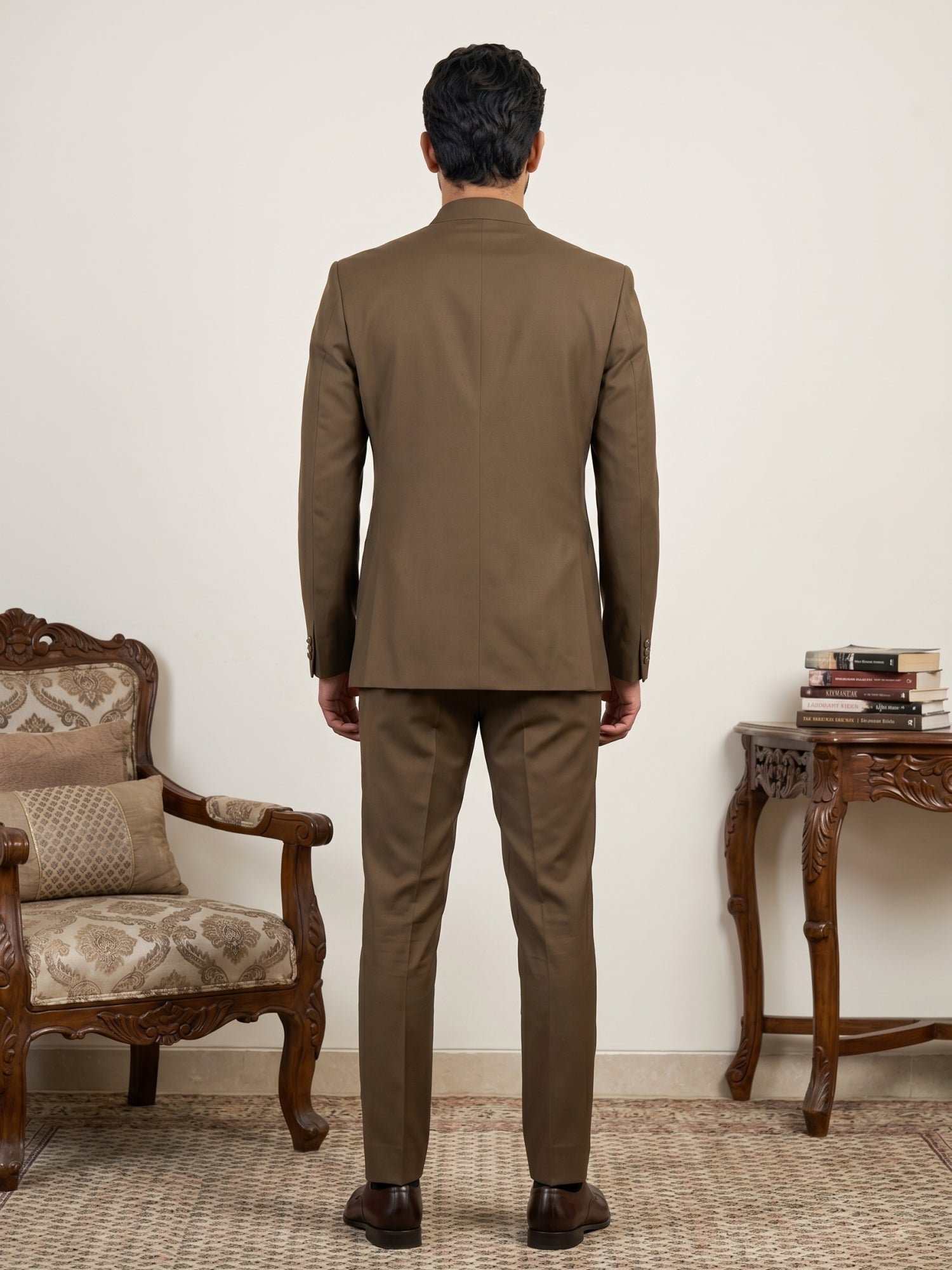 DesiQlo Men Solid Indo Western Set - Multicolor - 50JIND_161D-Brown_S