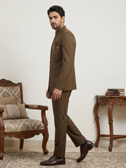 Cotton Blend Solid Indo-Western Set ( 50JIND 161D-Brown )