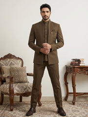 Cotton Blend Solid Indo-Western Set ( 50JIND 161D-Brown )