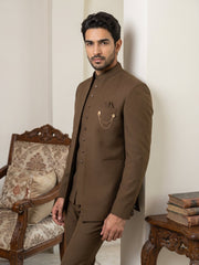 Cotton Blend Solid Indo-Western Set ( 50JIND 161D-Brown )