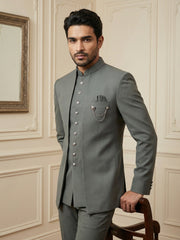 Cotton Blend Solid Indo-Western Set ( 50JIND 161Grey S )