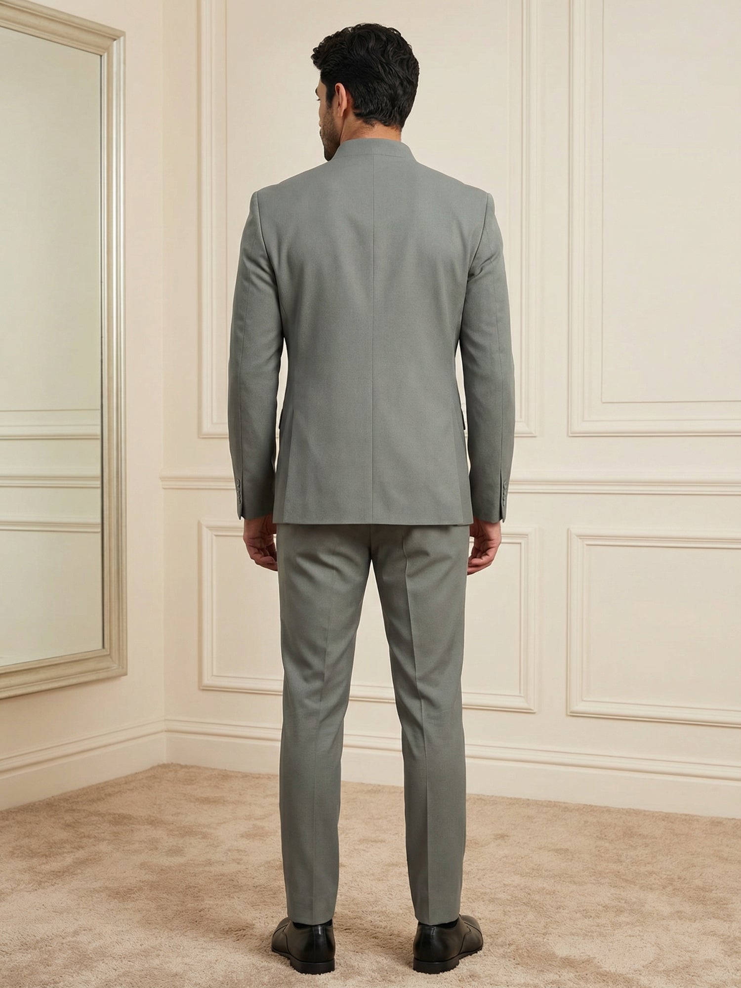 DesiQlo Men Solid Indo Western Set - Grey