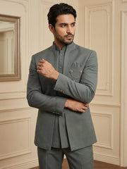 Cotton Blend Solid Indo-Western Set ( 50JIND 161Grey S )