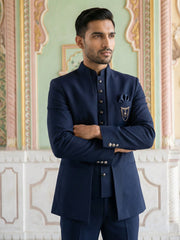 Cotton Blend Solid Indo-Western Set ( 50JIND 161Navy S )