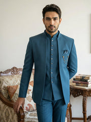 Cotton Blend Solid Indo-Western Set ( 50JIND 161Peacock S )