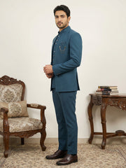 Cotton Blend Solid Indo-Western Set ( 50JIND 161Peacock S )