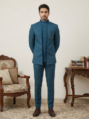 Cotton Blend Solid Indo-Western Set ( 50JIND 161Peacock S )