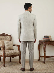 Silk Blend Woven Design Indo-Western Set ( 50JIND 162Cream S )