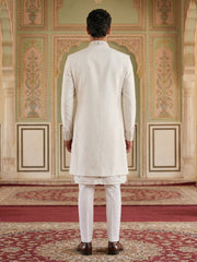 Men’s Embroidered Silk Blend Indo-Western Set ( 50JIND 163White S )