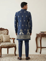 Cotton Blend Embroidered Indo-Western Set ( 50JIND 165Navy S )