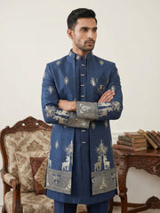 Cotton Blend Embroidered Indo-Western Set ( 50JIND 165Navy S )