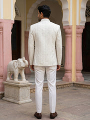 Embroidered Silk Blend Indo-Western Set ( 50JIND 166Cream S )