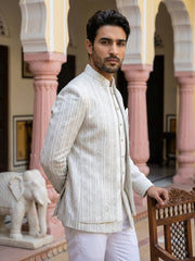 Embroidered Silk Blend Indo-Western Set ( 50JIND 166Cream S )