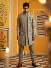 Woven Design Cotton Blend Indo-Western Set ( 50JIND 169Grey S )