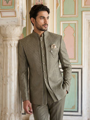 Cotton Blend Textured Indo-Western Set ( 50JIND 174Brown )