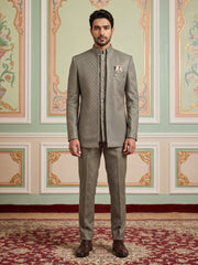 Cotton Blend Textured Indo-Western Set ( 50JIND 174Brown )