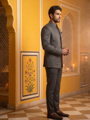 Cotton Blend Textured Indo-Western Set ( 50JIND 174Grey )