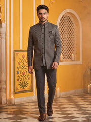 Cotton Blend Textured Indo-Western Set ( 50JIND 174Grey )
