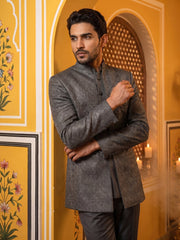 Cotton Blend Textured Indo-Western Set ( 50JIND 174Grey )