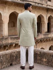 Sage Green Jacquard Silk Indo-Western Set ( 50JIND 176Pista )