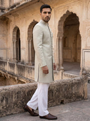 Sage Green Jacquard Silk Indo-Western Set ( 50JIND 176Pista )
