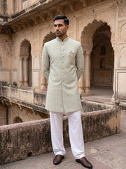 Sage Green Jacquard Silk Indo-Western Set ( 50JIND 176Pista )