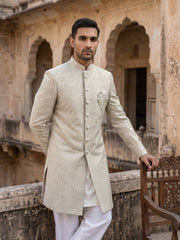 Sage Green Jacquard Silk Indo-Western Set ( 50JIND 176Pista )
