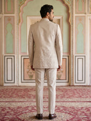 Ivory Embroidered Cotton Blend Indo-Western Set ( 50JIND 177Cream )