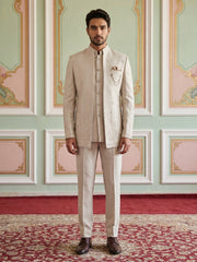 Ivory Embroidered Cotton Blend Indo-Western Set ( 50JIND 177Cream )