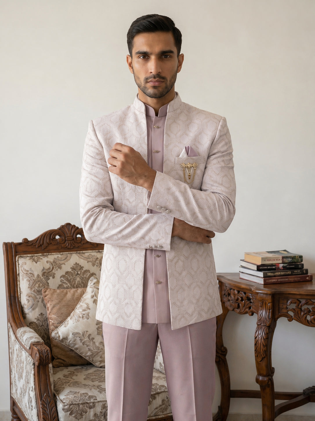 Jacquard Silk Ethnic Indo-Western Set ( 50JIND 178Magenta )