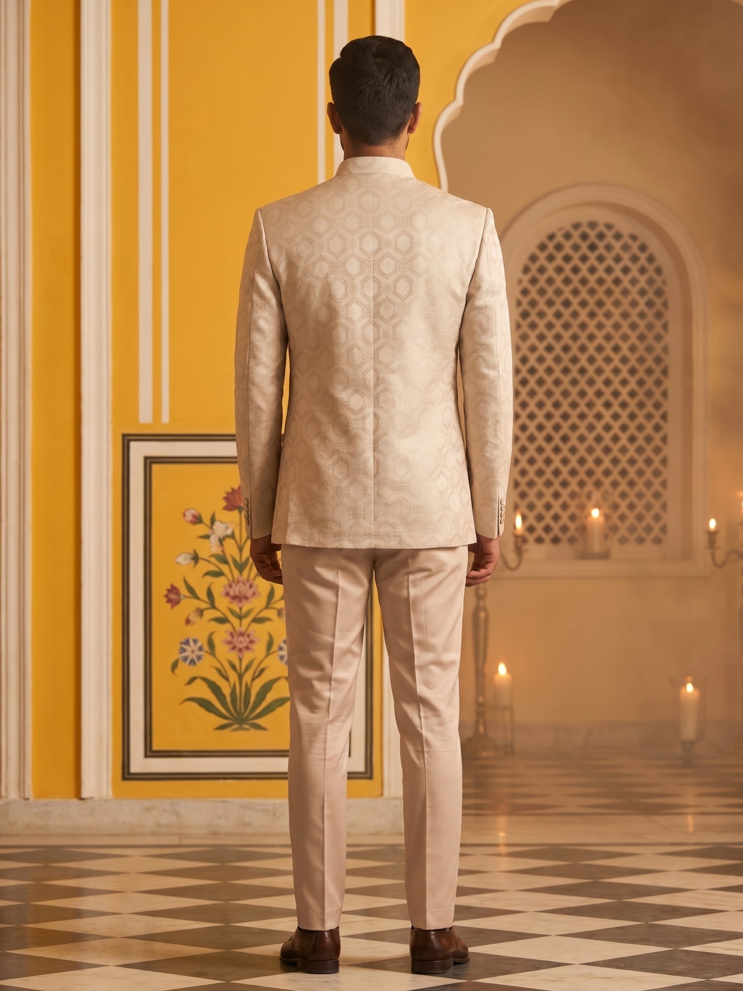 DesiQlo Men Self Design Indo Western Set - Pink - 50JIIND_178Magenta_S