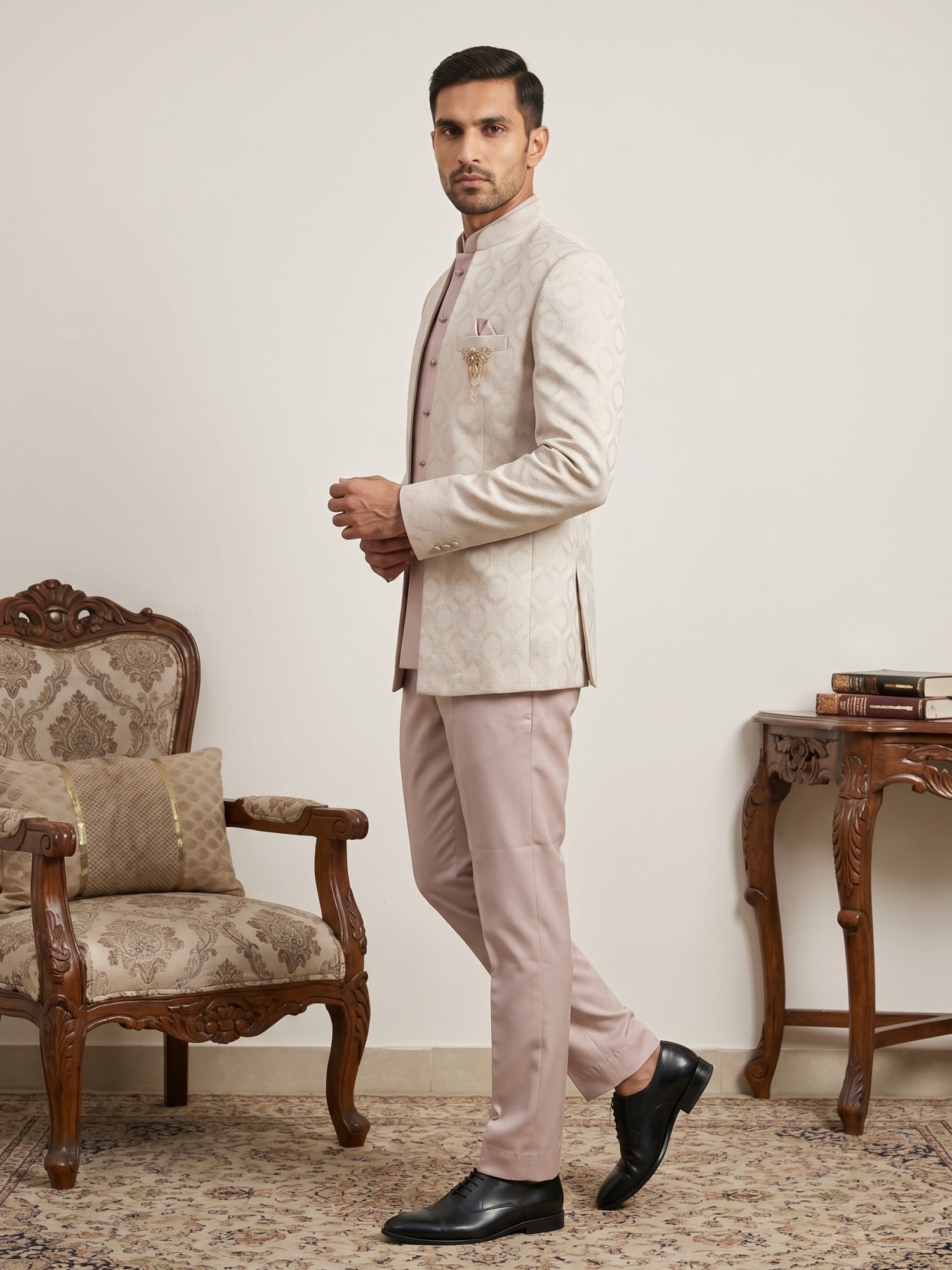 DesiQlo Men Self Design Indo Western Set - Pink