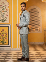 Premium Silk Jacquard Indo-Western Set for Men ( 50JIND 179Blue )