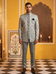Premium Silk Jacquard Indo-Western Set for Men ( 50JIND 179Blue )