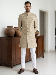 Festive Jacquard Indo-Western Suit Set ( 50JIND PJ5W 180Beige )