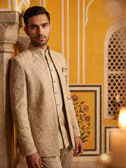 Classic Woven Jacquard Indo-Western Set ( 50JIND 181Beige )