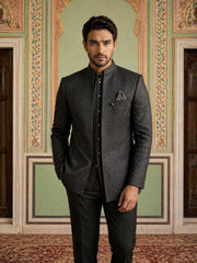 Cotton Blend Textured Indo-Western Set ( 50JIND 183Black )