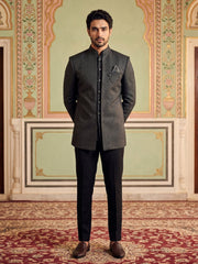 Cotton Blend Textured Indo-Western Set ( 50JIND 183Black )